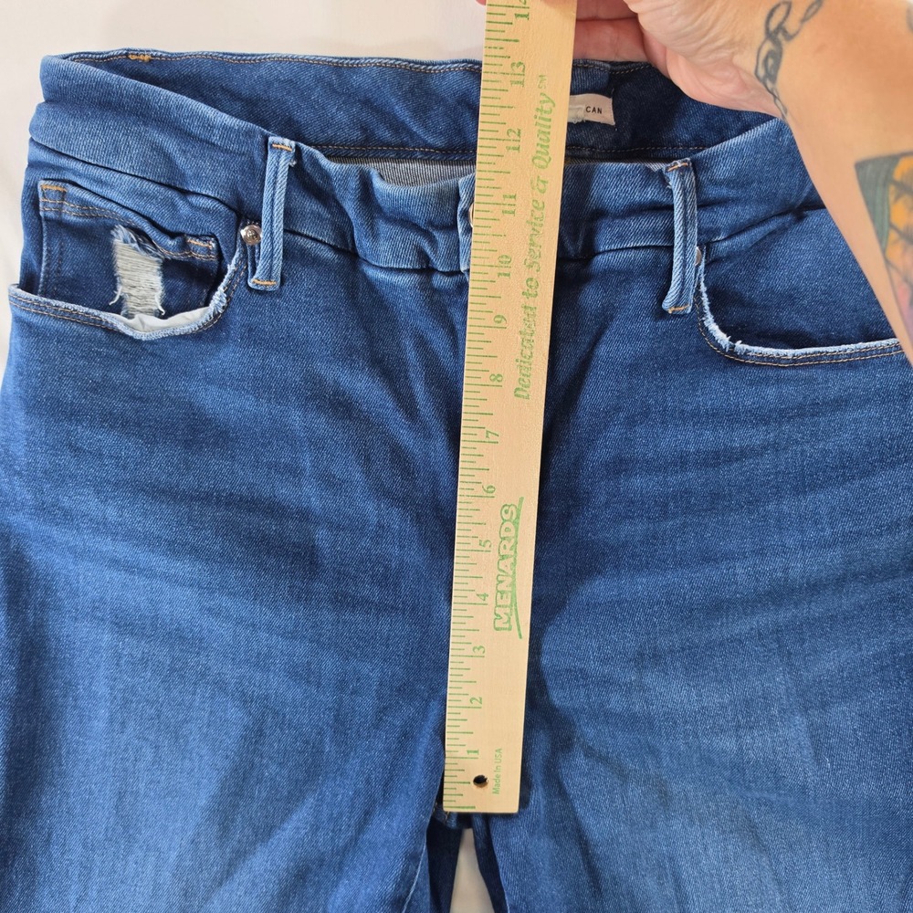Good American 70s Flare High Rise Jeans 12 31 Distressed Modern Boho Blue - Picture 5 of 11
